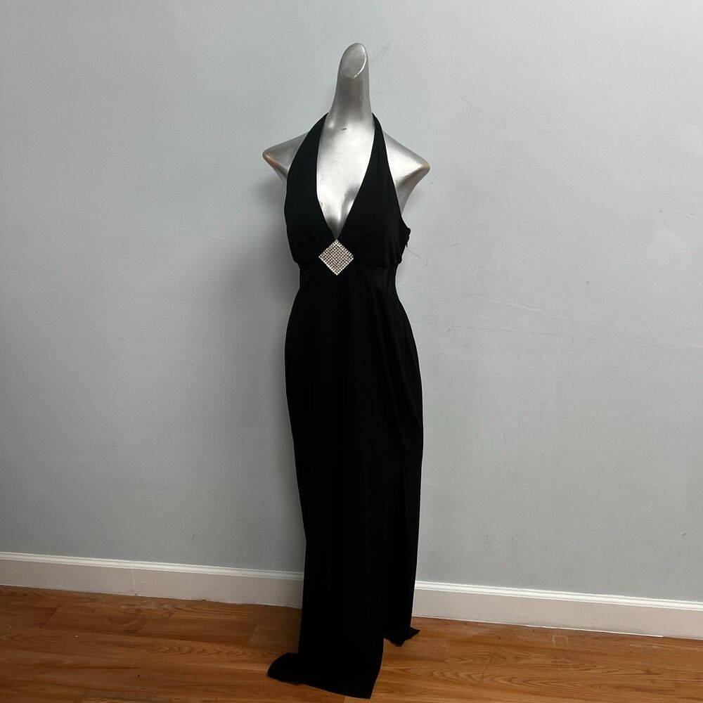 Joseph Ribkoff Open Back Maxi Dress Crystal Medallion V Neckline New Hot Size 10